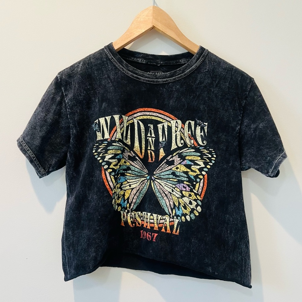 Mighty Fine Wild & Free Festival 1967 Graphic Cropped Top Tee Size XS